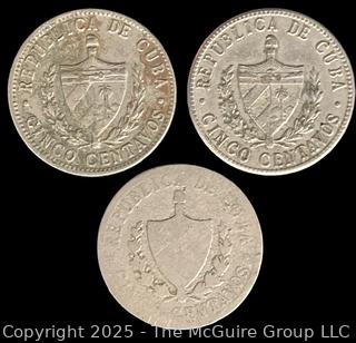 Group of Three (3) Cuba 5 Centavo Coins (Various Dates)