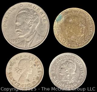 Mixed Lot of Four (4) Foreign Coins: Cuba Argentina Spain