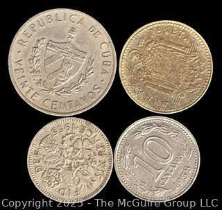 Mixed Lot of Four (4) Foreign Coins: Cuba Argentina Spain