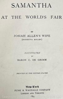 1893 Book Titled Samantha At The World’s Fair Hardback Book By Josiah Allen’s Wife