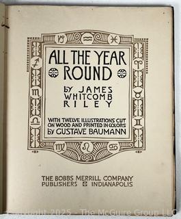 1912 All The Year Round by James Whitcomb Riley, Vintage Book Woodcuts by Gustave Baumann. Published by The Bobbs Merrill Co. Indianapolis