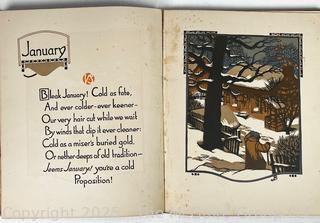 1912 All The Year Round by James Whitcomb Riley, Vintage Book Woodcuts by Gustave Baumann. Published by The Bobbs Merrill Co. Indianapolis