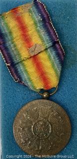 Belgian World War I Inter-Allied Victory Medal 1914-1918 With Rainbow Pin Back Ribbon.