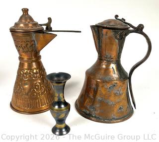 Two (2) Primitive Copper Pitchers and Vase