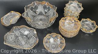 Grouping of Gold Rimmed Clear Victorian Glass