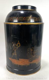 Chinoiserie Lacquered Tole Tea Canister.  14" tall.