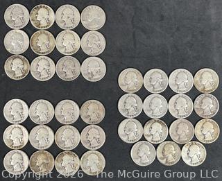 Thirty Nine (39) US Washington Quarter Dollar Silver Coins (Various Dates and Mint Marks)