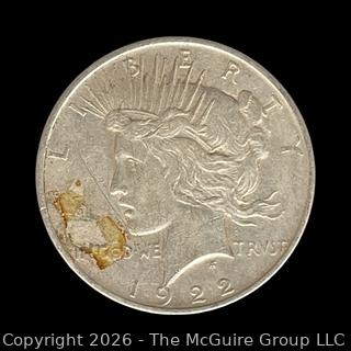 1922-D US Peace Silver 1$ Coin (Tape Residue)