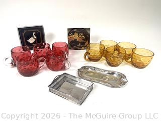 Group Including Mid Century Glassware, Serving Trays and Coaster Sets 