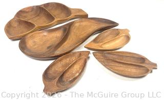 Five (5) Carved Wood Serving Dishes