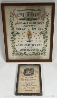 Two (2) Framed Under Glass Cross Stitch Samplers