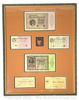 Framed Collection of German Hyperinflationary Banknotes From Post WW I Weimar Era. Under Glass. 