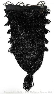 Victorian Black Hand-Beaded Pompadour Drawstring Purse 