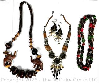 Three (3) Tribal Bead Necklaces and Earrings
