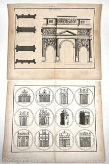 Two plates #170 and 172 from French book on architecture: L’Antiquité Expliquée et Représentée en Figures (Bernard de Montfaucon) 1st ed. 1719
