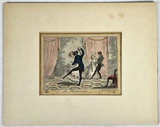 Unframed Color Lithograph Titled La Promenade by George Cruikshank, 1835