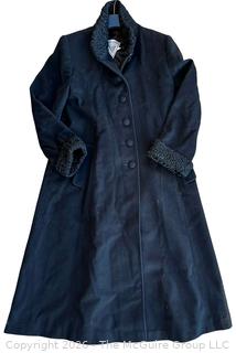 J Percy for Marvin Richards Black Wool Coat with Curly Lamb Fur Trim.  Size 6
