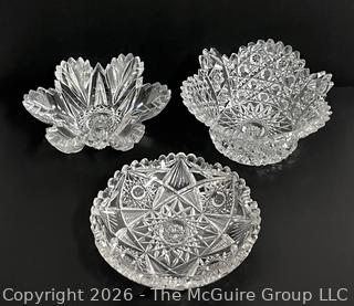 Three (3) Clear Cut Crystal Glass Bowls