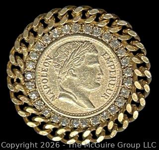 French Emperor Napoleon Coin Disk Brooch