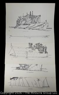 Three (3) Naval Ship Art Prints Signed and Numbered in Pencil by Artist Frances Smith. 11" X 17".