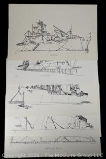 Group of Naval Ship Art Prints Signed and Numbered in Pencil by Artist Frances Smith. 11" X 17".