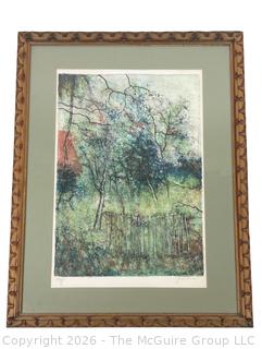 Framed Under Glass Lithograph of Winter Lake Signed and Numbered by Artist Bernard Gantner .  20" x 26"
