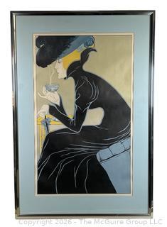 Framed Under Glass Art Nouveau Poster of Lady Drinking Marco Polo Tea.  20" x 29"