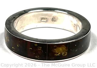 Channel Set Amber and Sterling Silver Ring