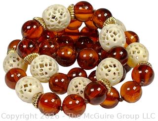 Amber with Chinese Pierced Bone Beads and 14KT Yellow Gold Findings