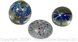 Three (3) Hand Blown Paperweights in Blues