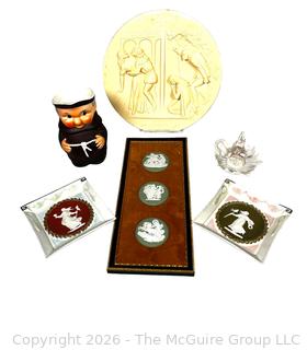 Decorative Collectibles Including Wedgwood Plaque and Goebel Friar Tuck Creamer
