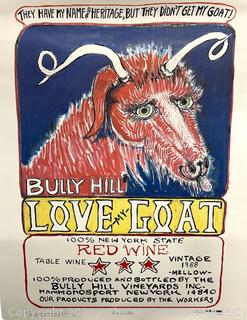 Unframed Bully Hill Vineyards, Love Goat, Poster 1982, 17 x 22"