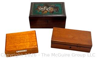 Three (3) Hinged Covered Wooden Boxes 