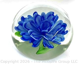 Cobalt Blue Flower Glass Paperweight