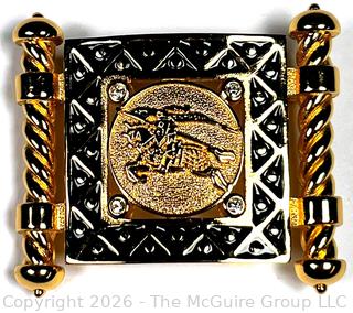 Burberry's of London Gold Tone and Blue Enamel Brooch 