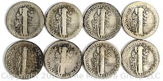 Eight (8) U.S. Mercury Dime Coins. Various Dates