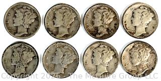 Eight (8) U.S. Mercury 10 Cent Coins. Various Dates