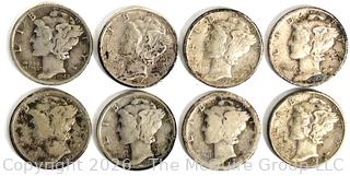 Eight (8) U.S. Mercury Dime Coins. Various Dates