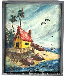 Framed Oil on Canvas of Beach Scene Signed by Artist Angelo.