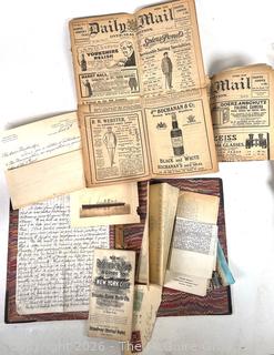 Collection of Ephemera Including Reference map to NYC, 1909 Daily Mail Newspapers and Handwritten Letters 