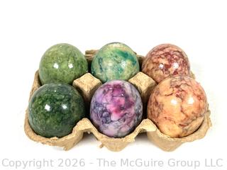 Six (6) Polished Alabaster Marble Eggs. Made in Italy 