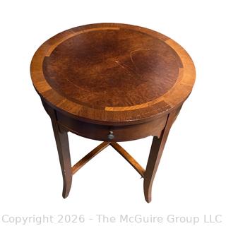Round Inlaid Side Table.  23" in diameter, 26" tall