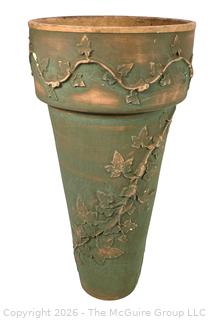 Green Painted Terra Cotta Pottery Bird Bath Stand.  19" tall