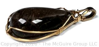 14K Gold Wire Wrapped Smokey Topaz Quartz Pendant.  Tested