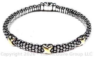 Sterling Silver & 18K Gold Three Station X Two-Tone Caviar Bracelet by Lagos