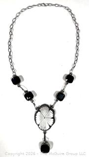 Carved Mother of Pearl and Blue Semi Precious Stone Necklace