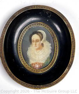 18th Century French Miniature Oil Painting on Celluloid of Young Court Lady Signed on Back by Artist. 