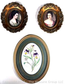 Three (3) Small Oval Framed Prints