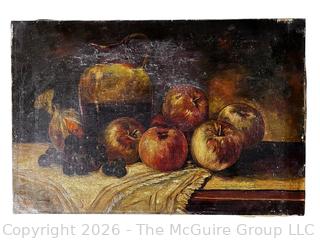 Unframed Oil on Canvas Still Life of Fruit on Table Signed by Artist RA Osterman. 11" x 18".