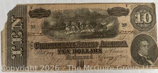 1864 Ten Dollar Confederate States of America Bank Note, Richmond, VA